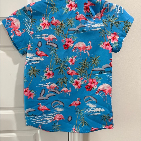 Tropical Blue Kids Hawaiian Shirt Flamingos 4T. Beach Vacation Tommy Bahama - Picture 2 of 4